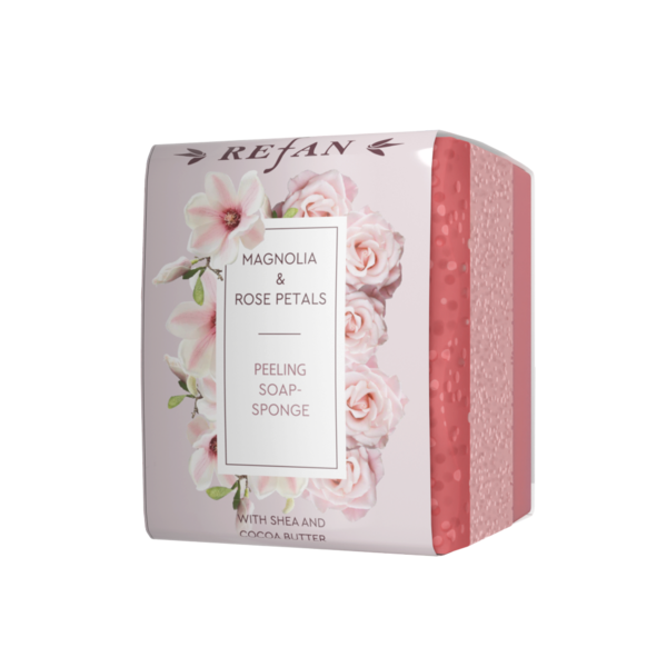 Sapone-spugna esfoliante Magnolia e Petali di Rosa - 75gr 